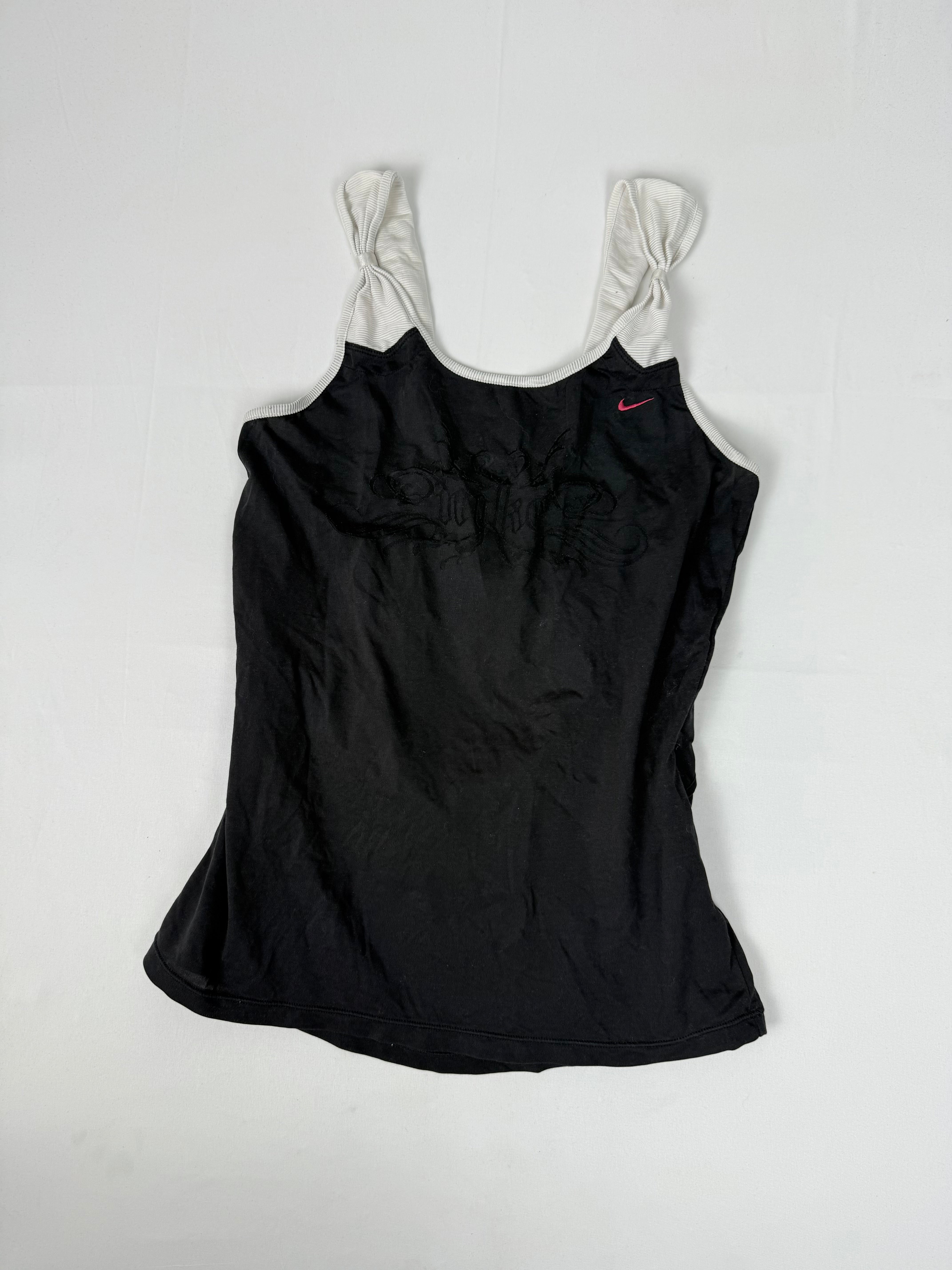 Black graphic activewear backless top (M)