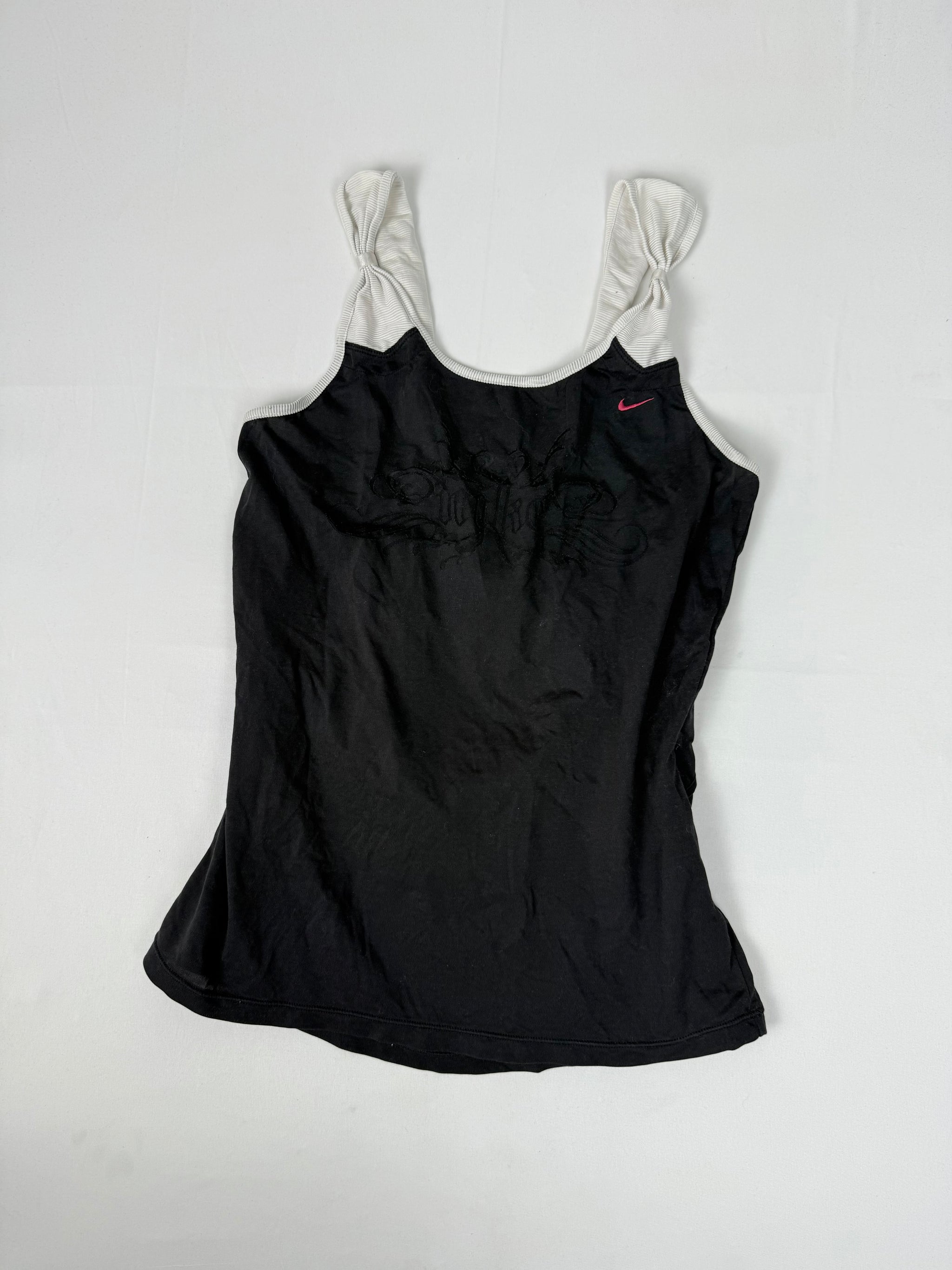 Black graphic activewear backless top (M)