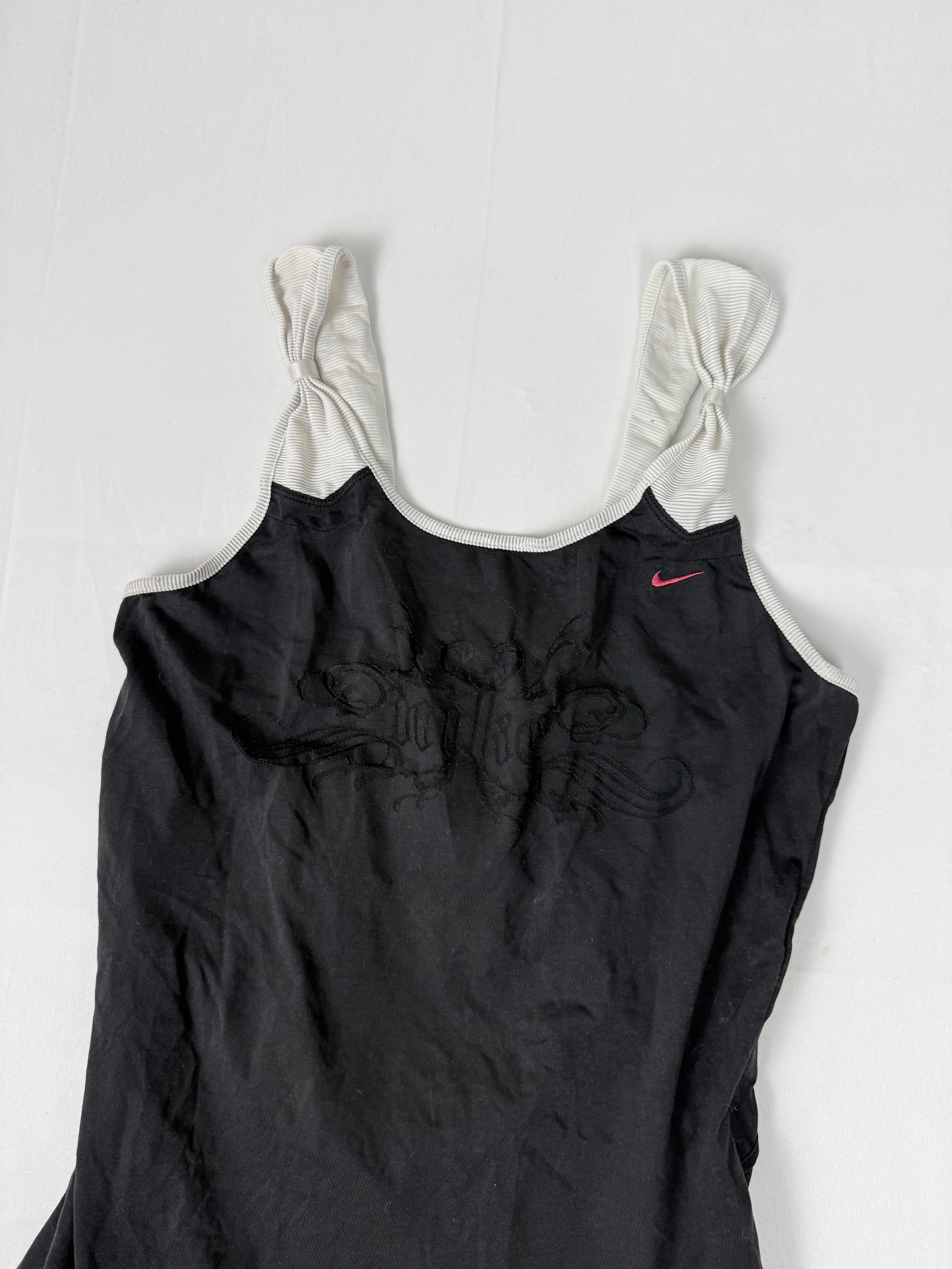 Black graphic activewear backless top (M)