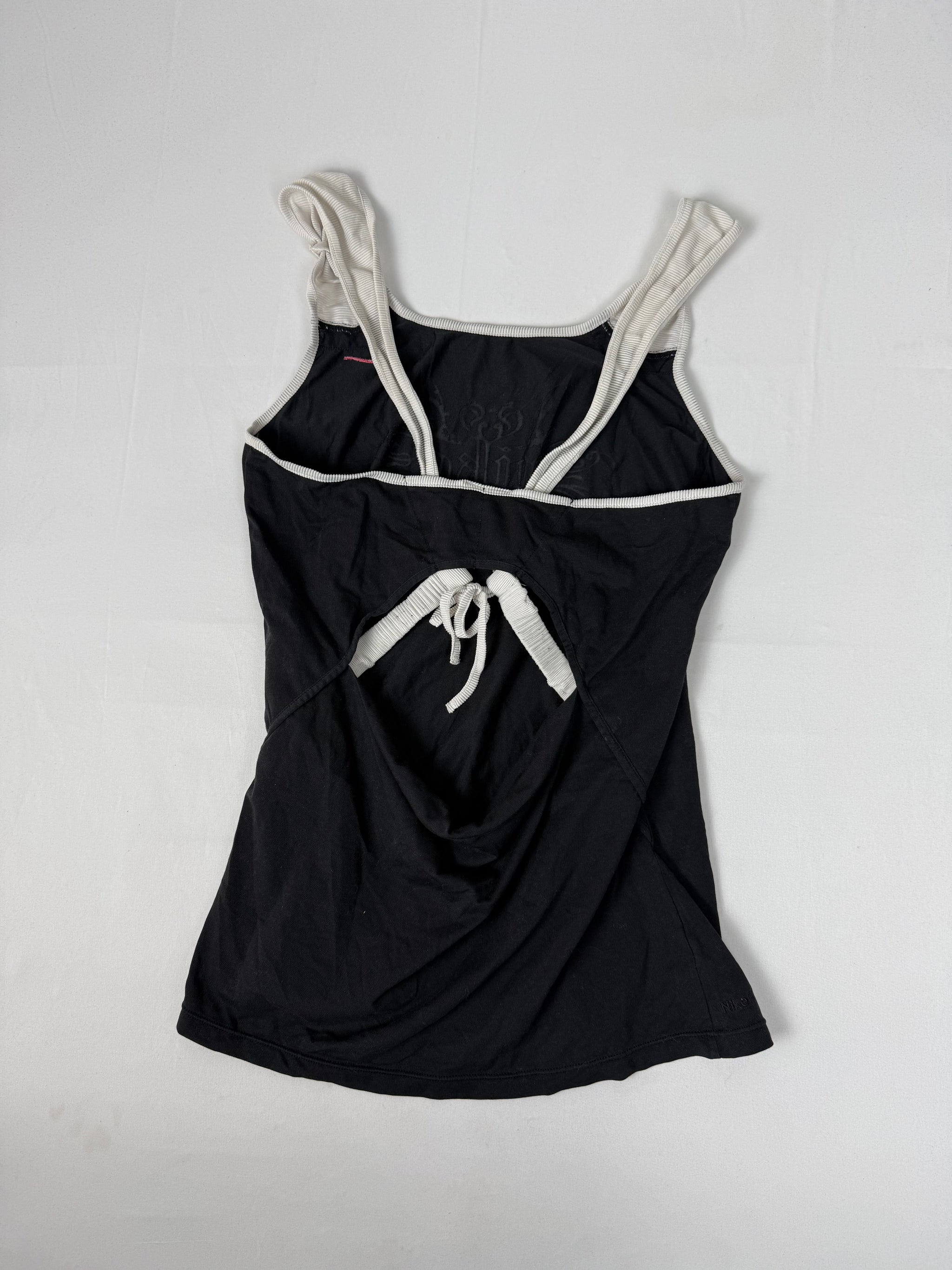 Black graphic activewear backless top (M)