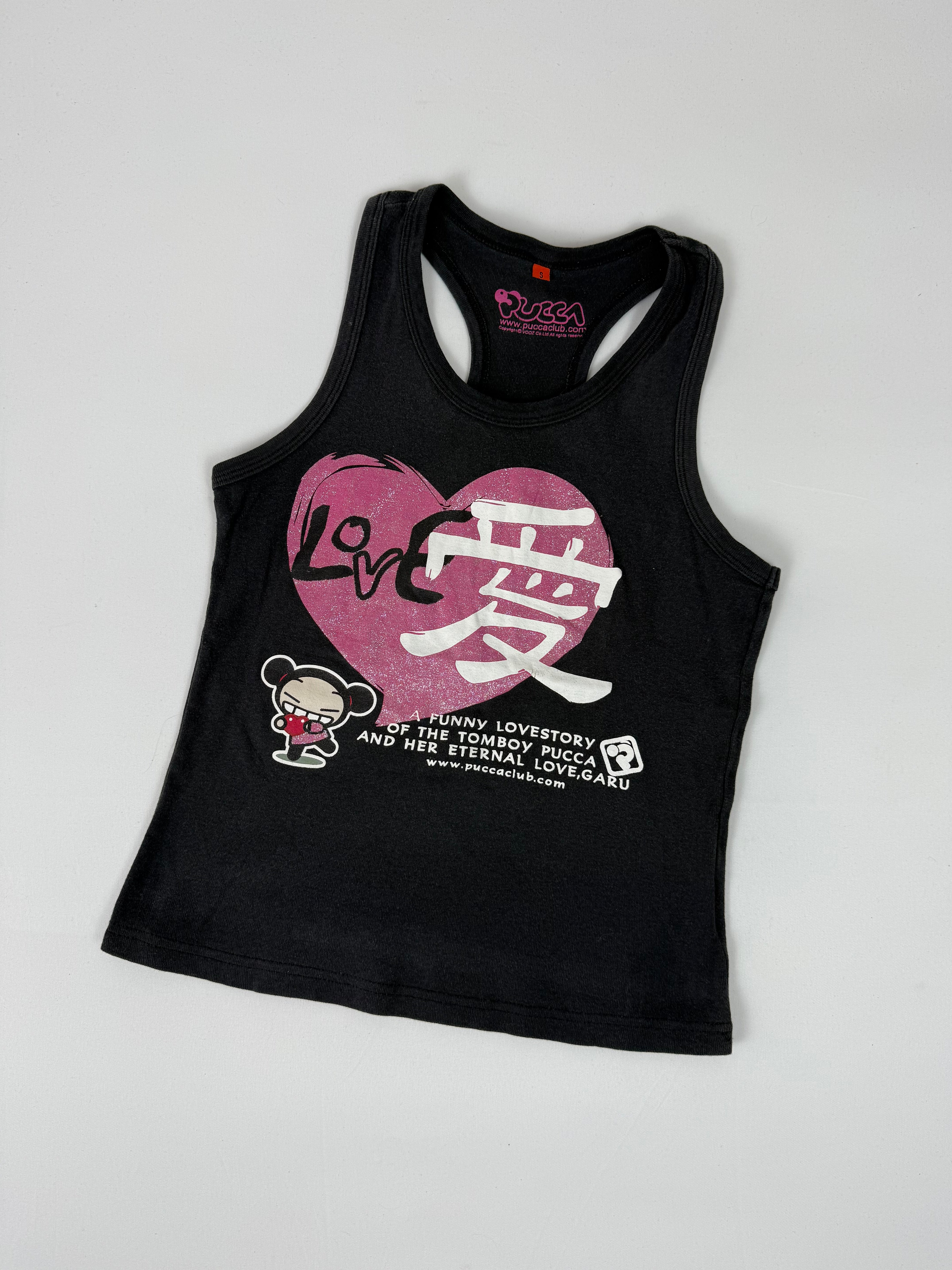 Black graphic cotton tank top (S)