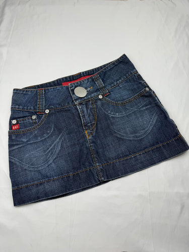 Navy denim low rise mini skirt (S)