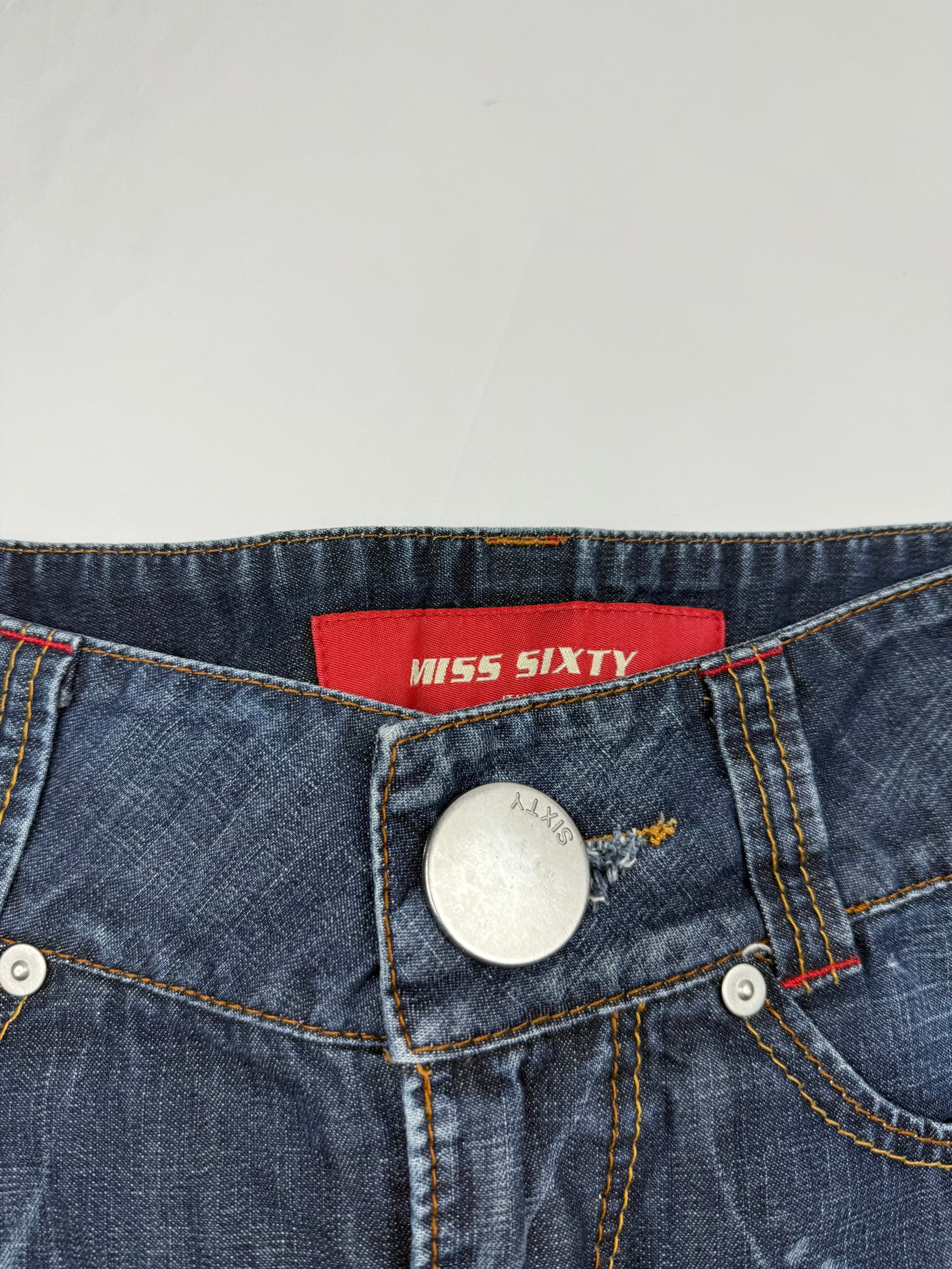 Navy denim low rise mini skirt (S)