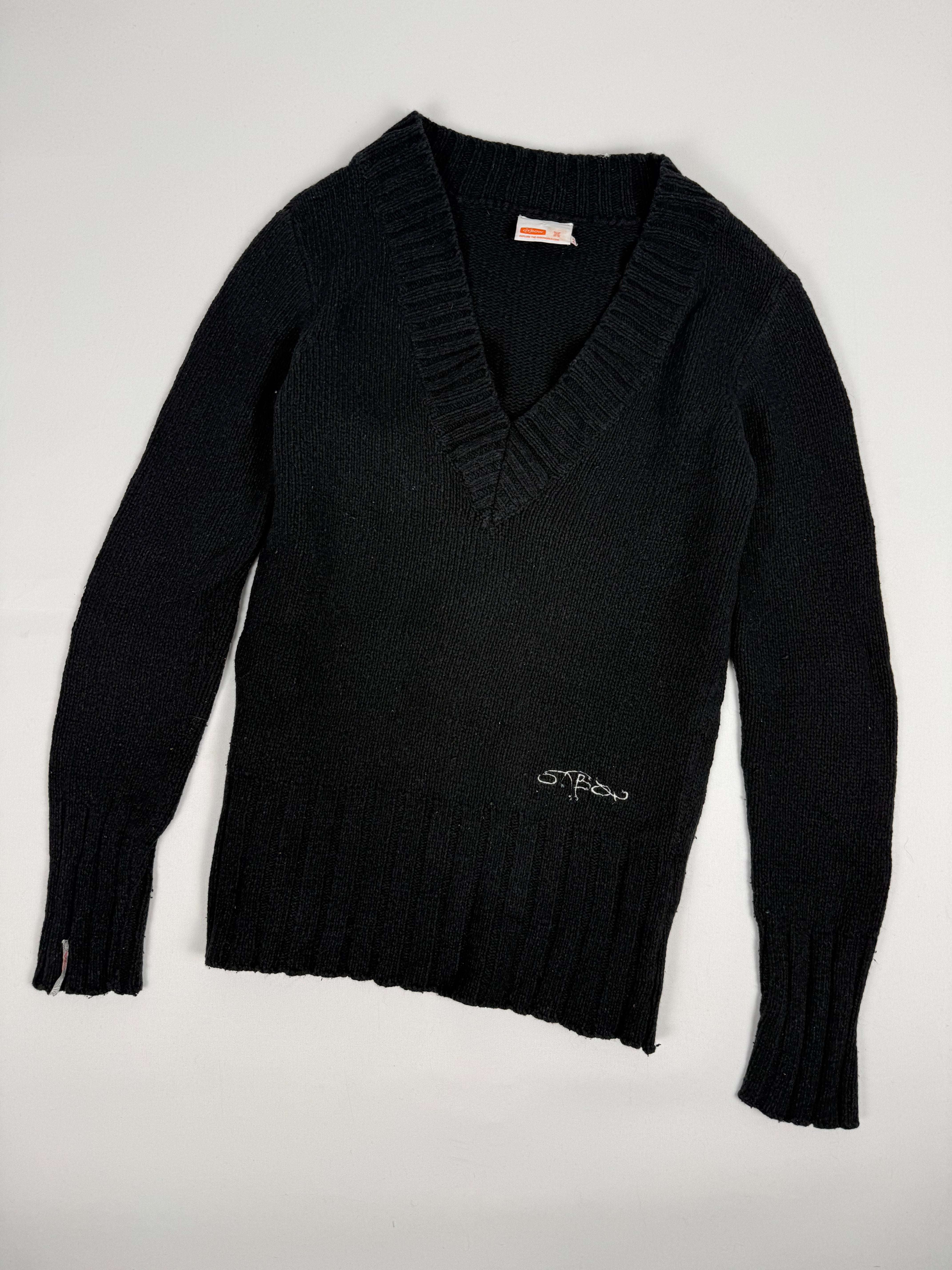 Black angora wool & cotton V neck jumper (M)