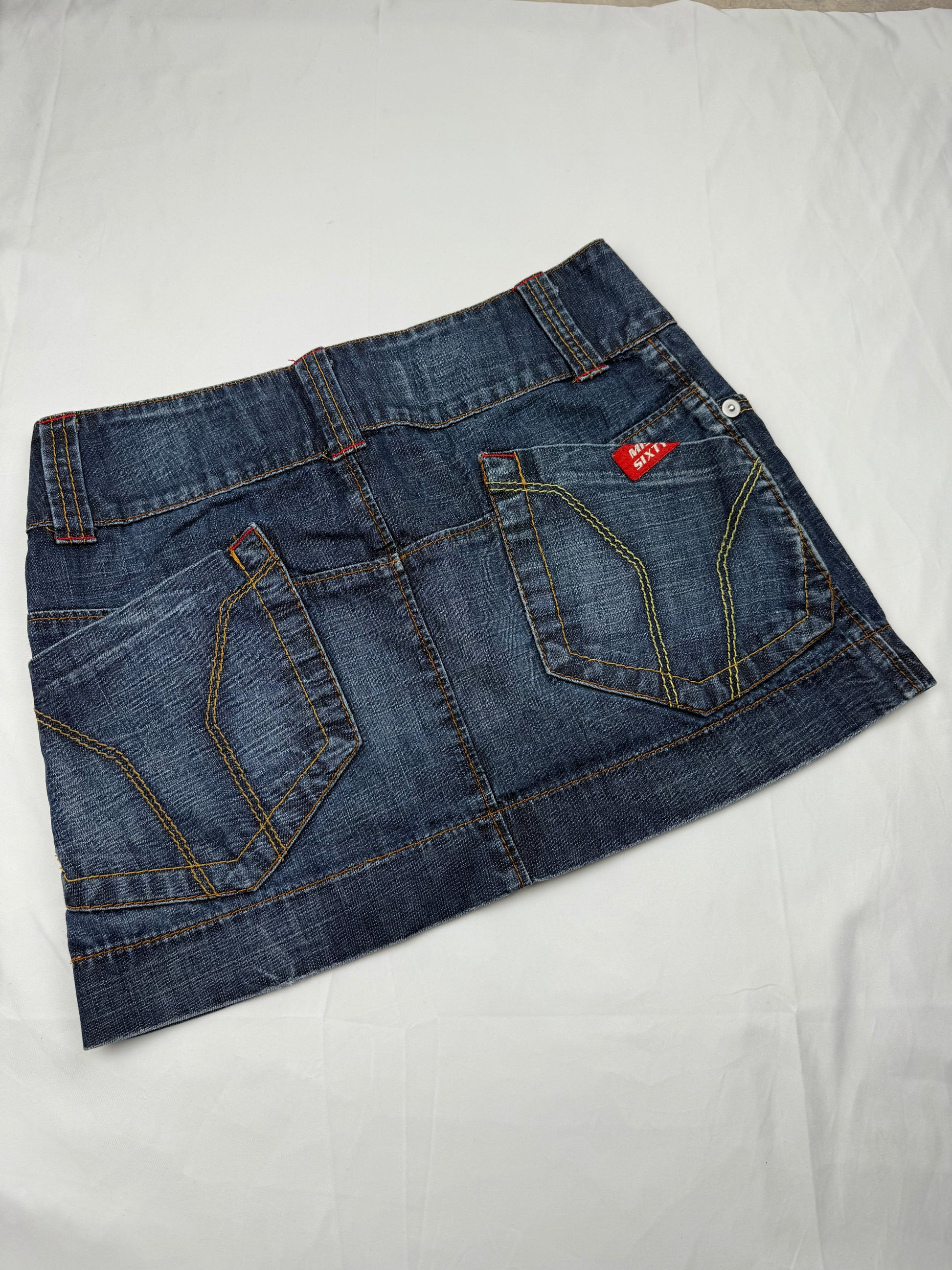 Navy denim low rise mini skirt (S)