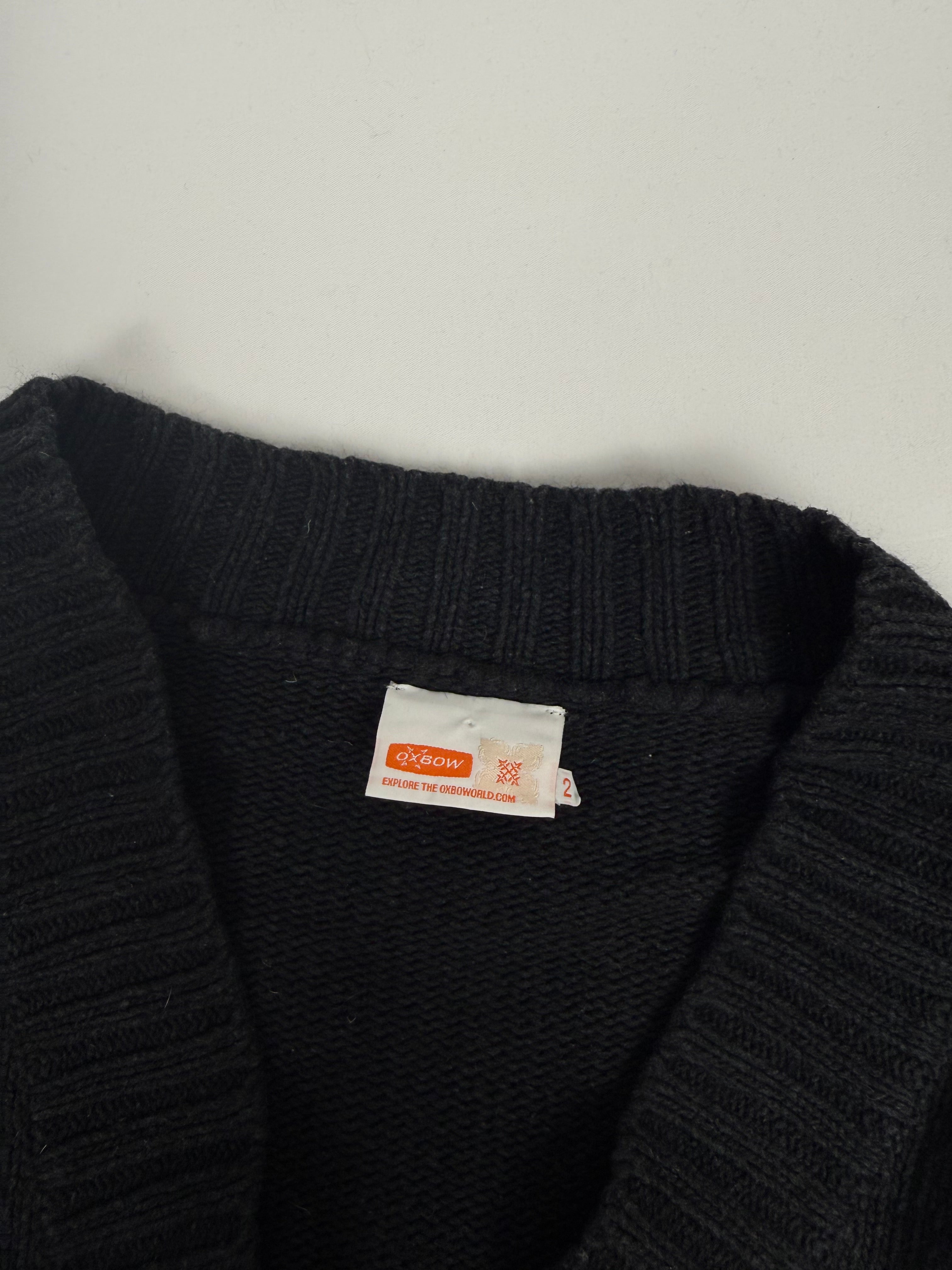 Black angora wool & cotton V neck jumper (M)