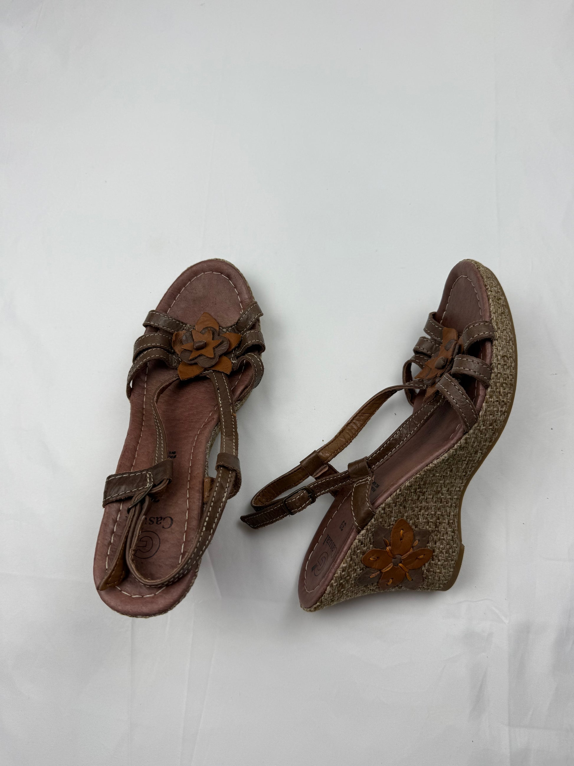 Brown real leather wedge heels (39)
