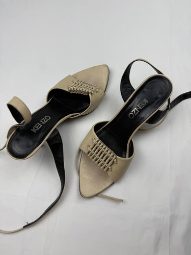 Beige real leather kitten heels (37.5)