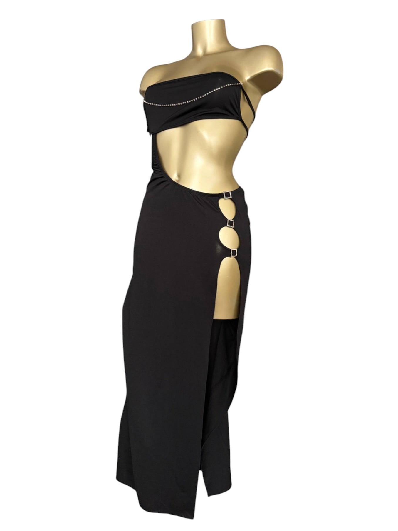 Black stretchy backless maxi dress (S/M)
