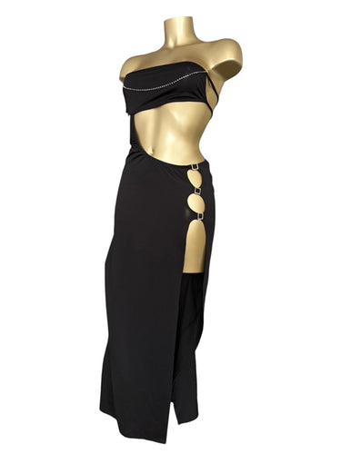 Black stretchy backless maxi dress (S/M)