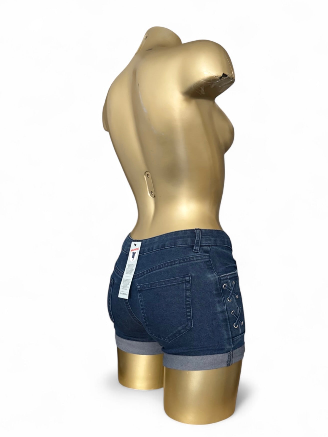Blue denim low rise lace up mini short (XXS)