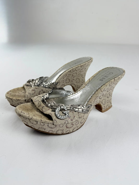 Gold monogram & charms wedge mules heels (35/36)