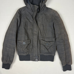 Grey cotton zip up hooded biker jacket (M)