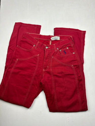 Red high waist baggy denim pants (S)