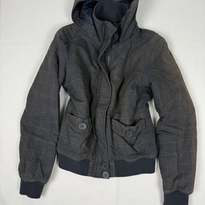 Grey cotton zip up hooded biker jacket (M)