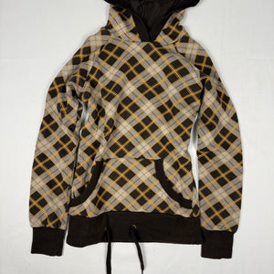 Brown check print cotton hoodie (S)
