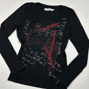 Black graphic print cotton long sleeves top (S/M)