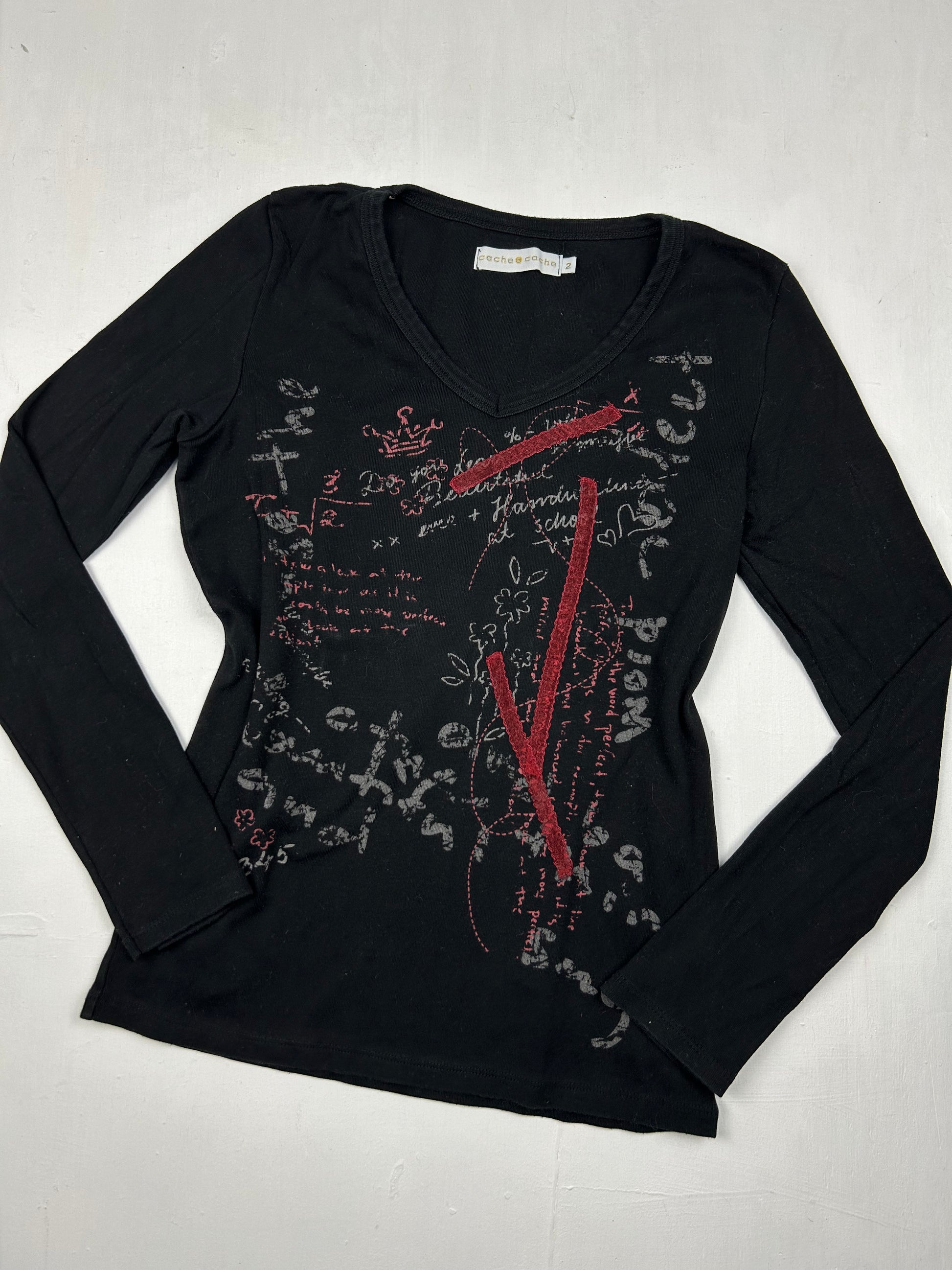 Black graphic print cotton long sleeves top (S/M)