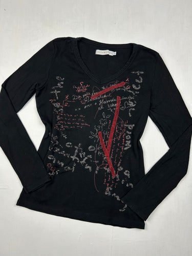 Black graphic print cotton long sleeves top (S/M)