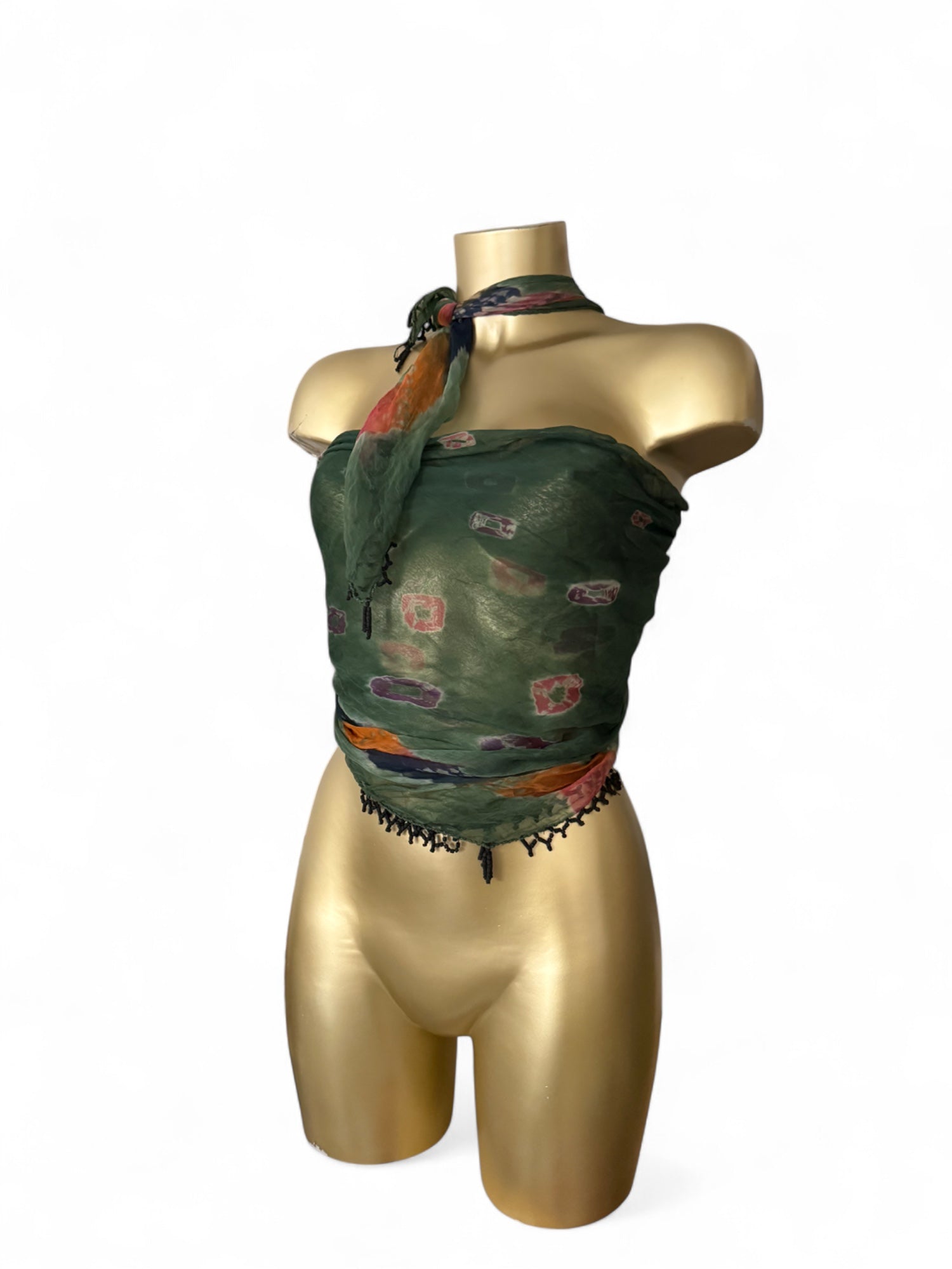 Khaki graphic mesh multiway pareo tie up mini skirt / top (200x45cm)