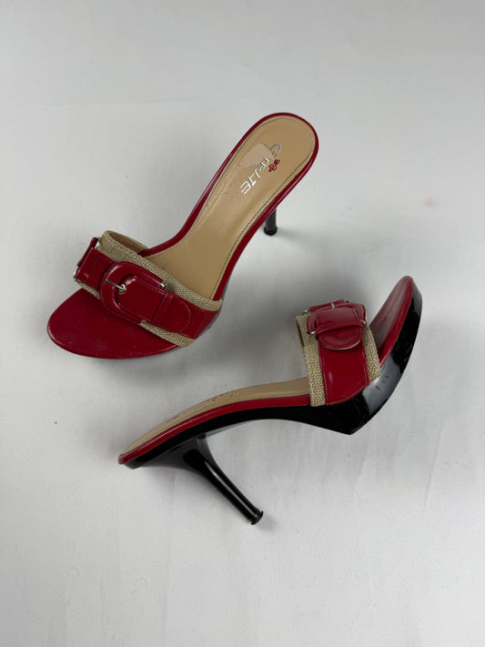 Red open toes heels mules (36)