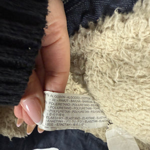 Navy denim & faux fur zip up biker jacket (S/M)