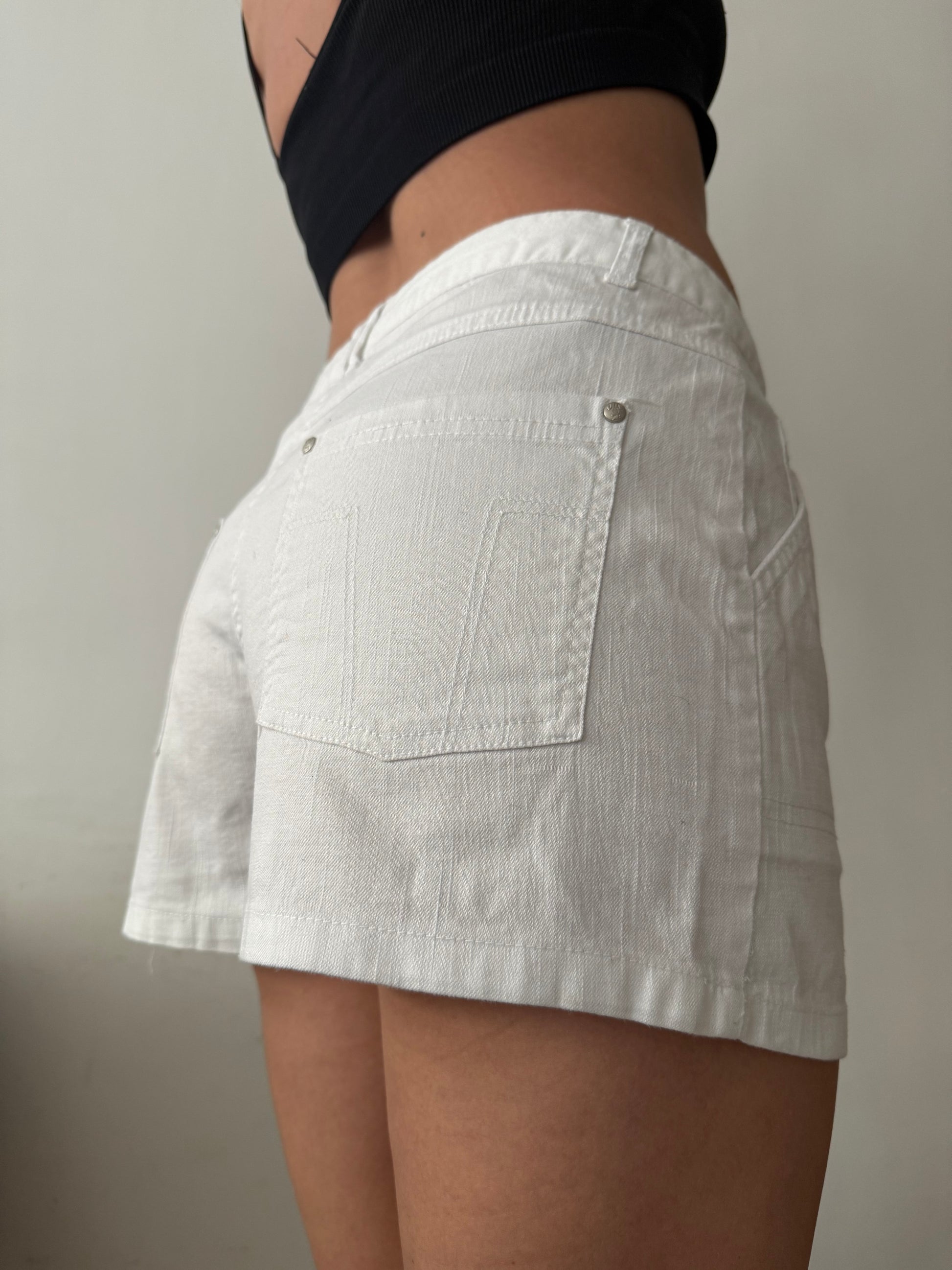 White denim mid rise mini short (M)