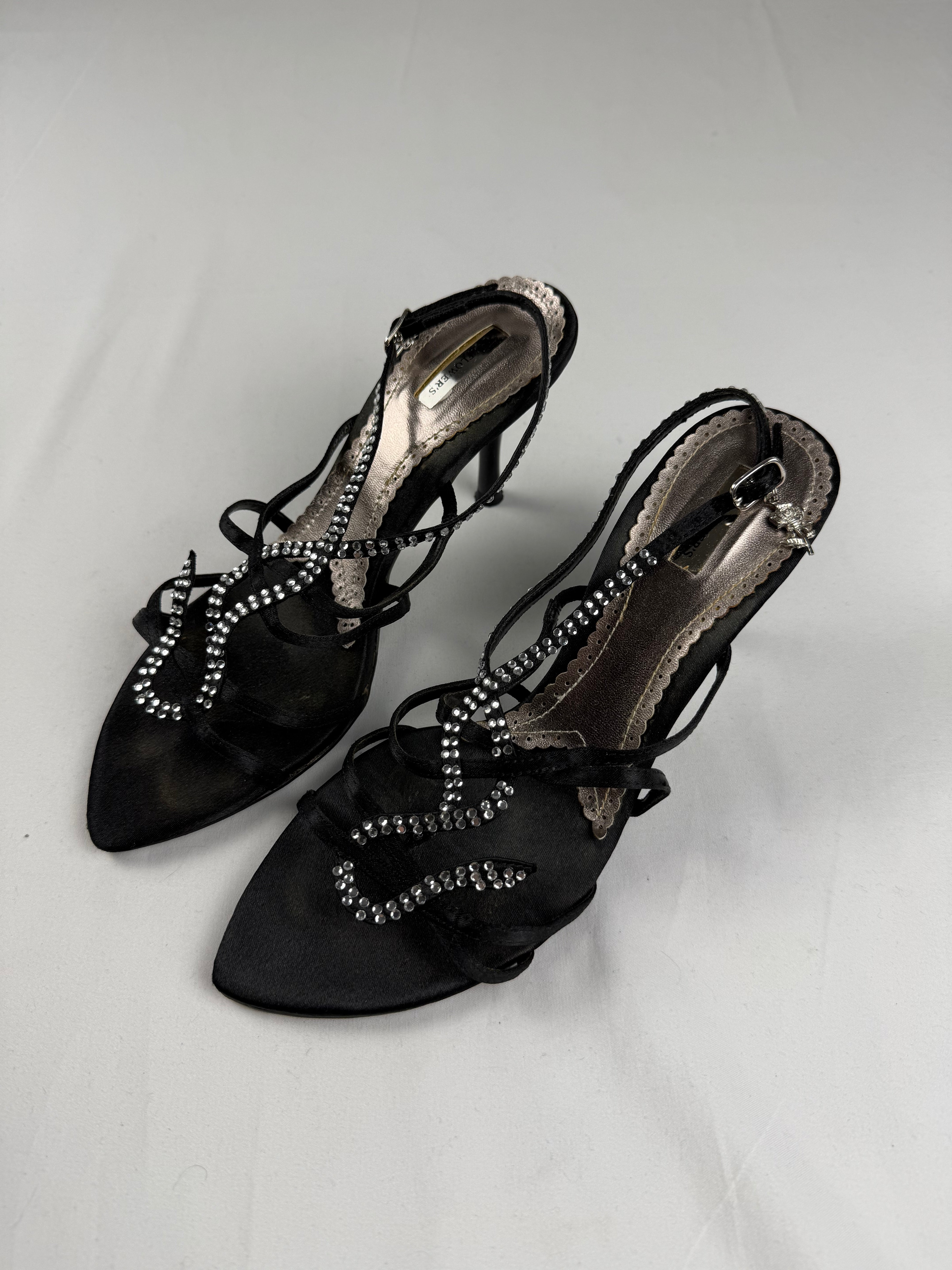 Black rhinestones snake open toes heels (38)