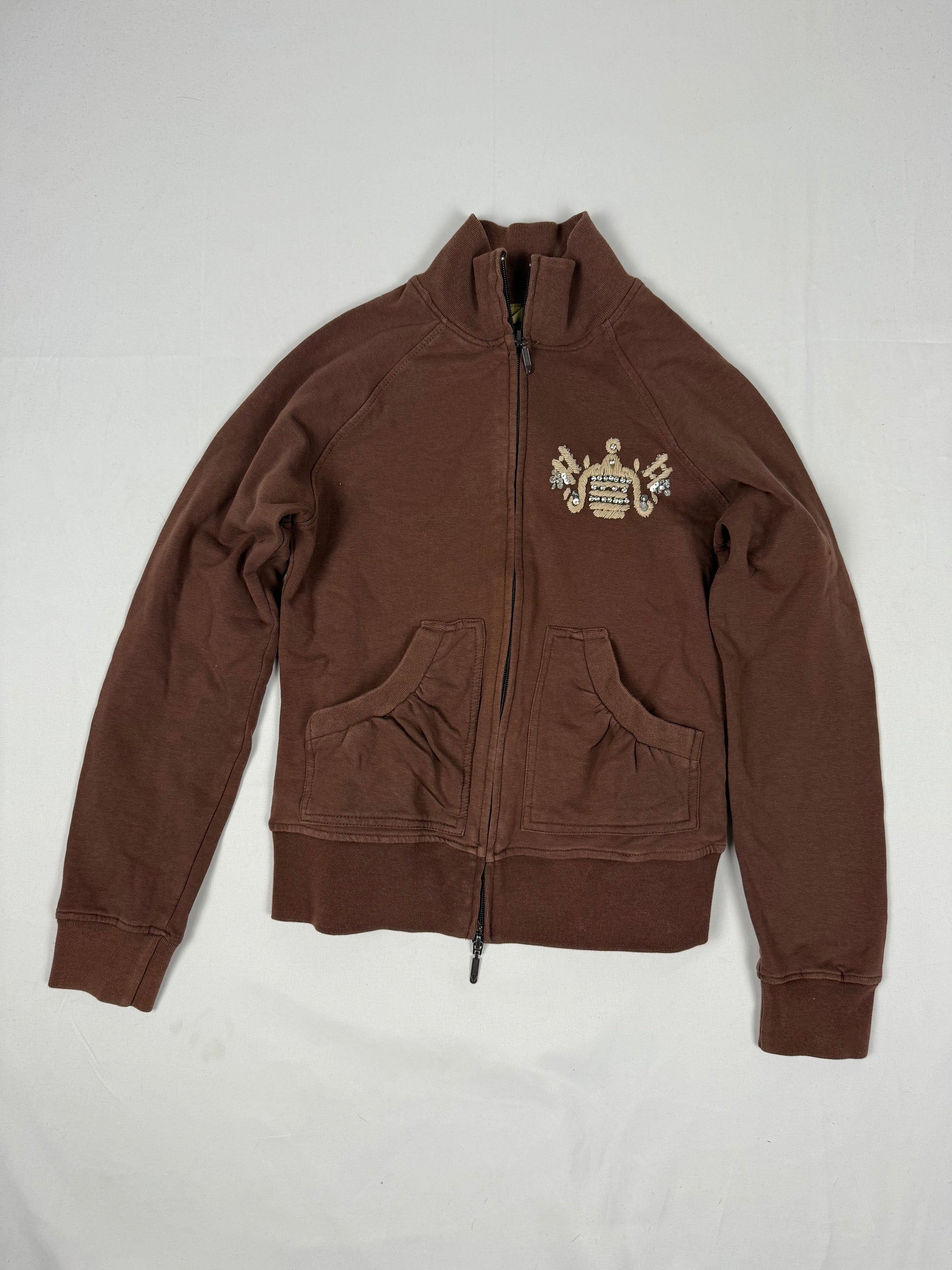 Brown embroidered logo cotton sweatshirt (S/M)