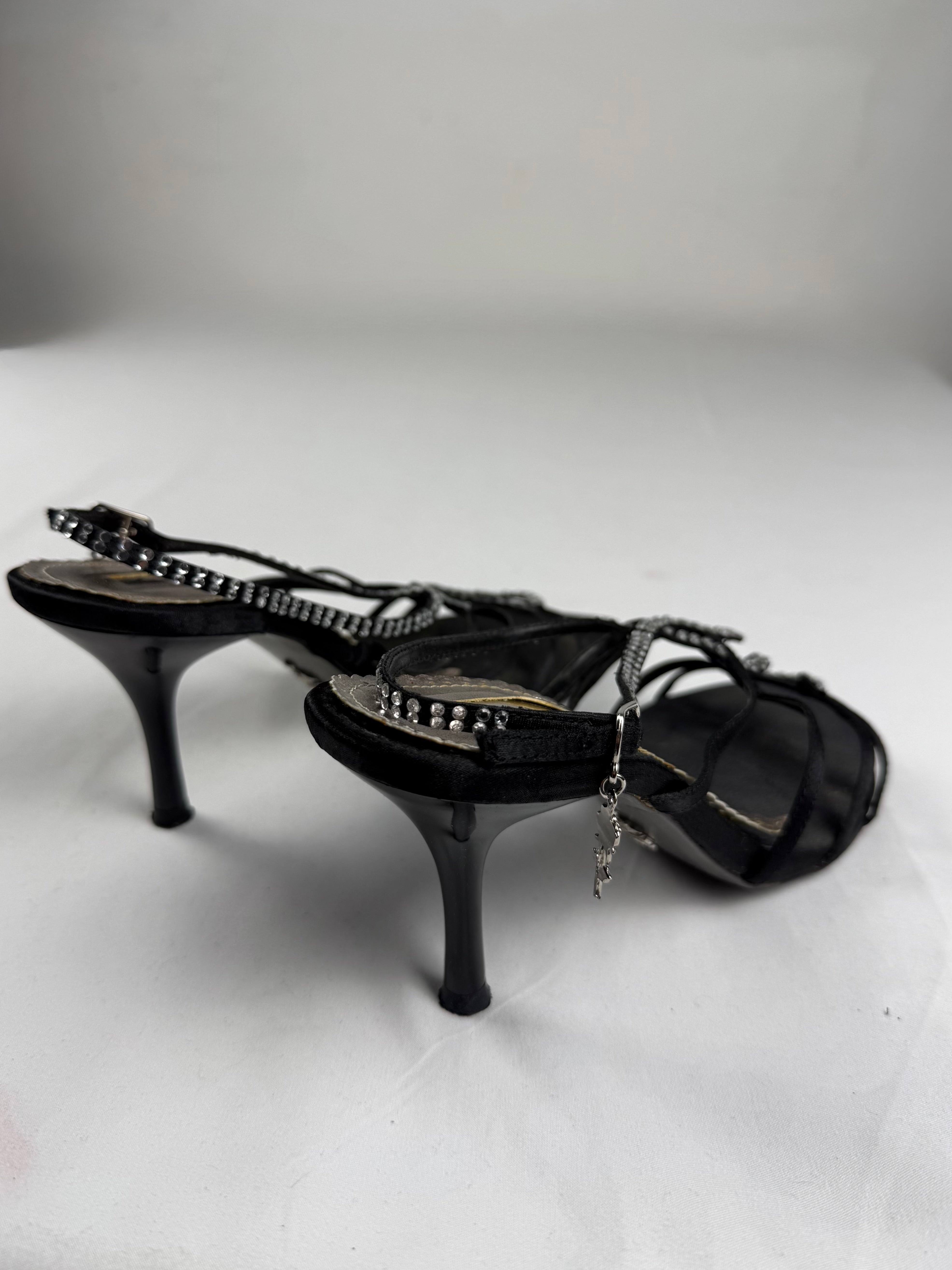 Black rhinestones snake open toes heels (38)