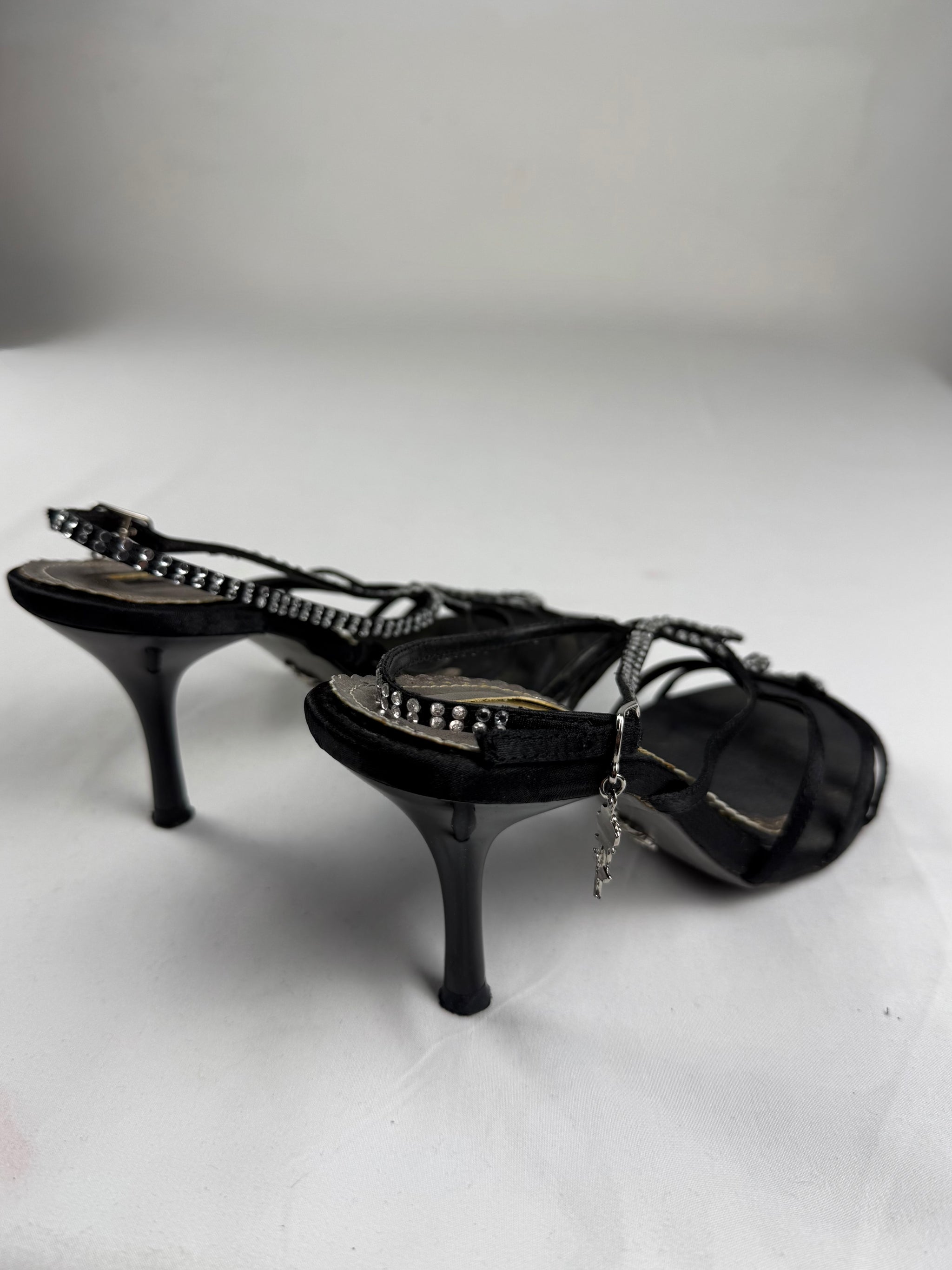 Black rhinestones snake open toes heels (38)