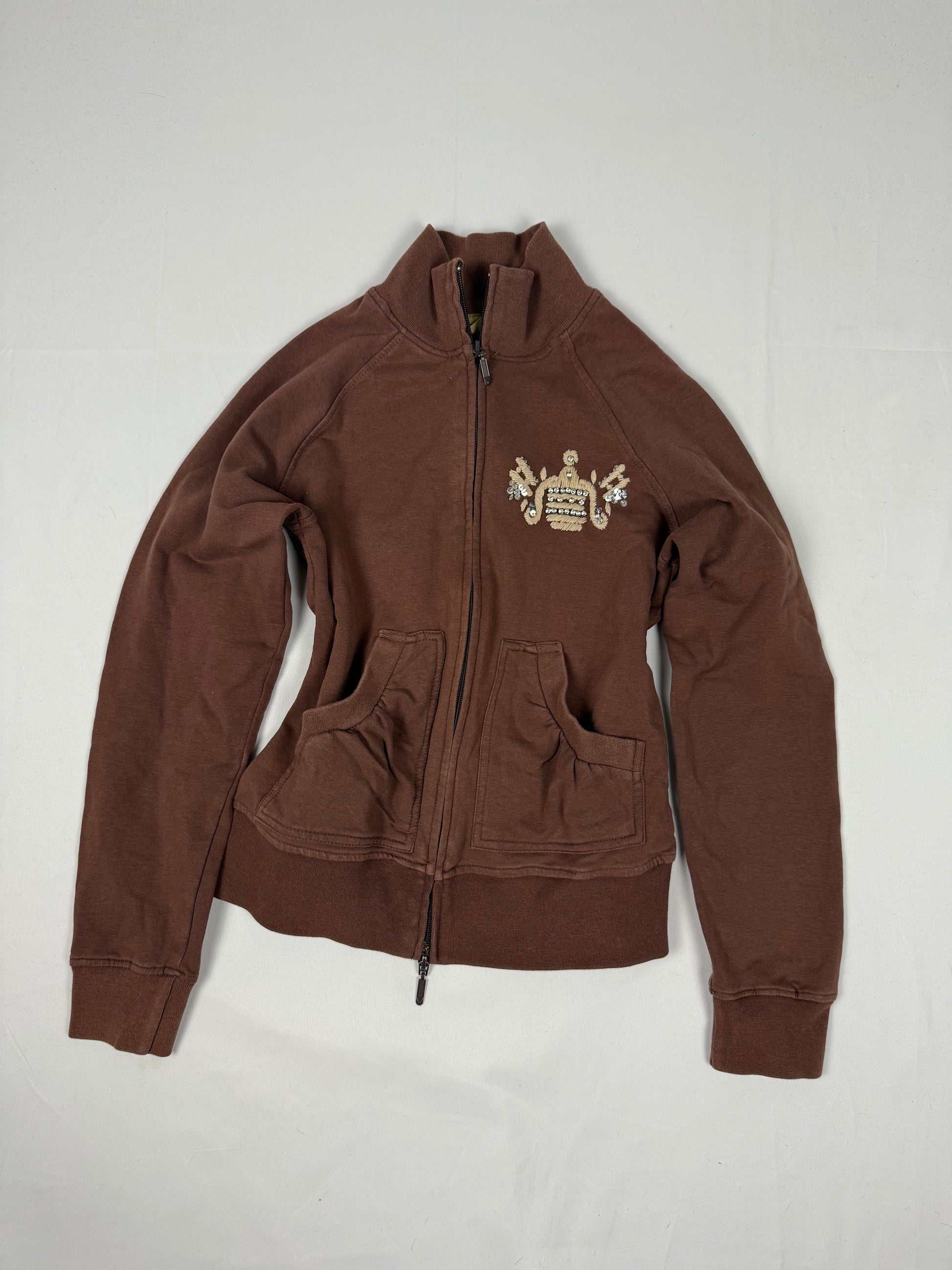 Brown embroidered logo cotton sweatshirt (S/M)