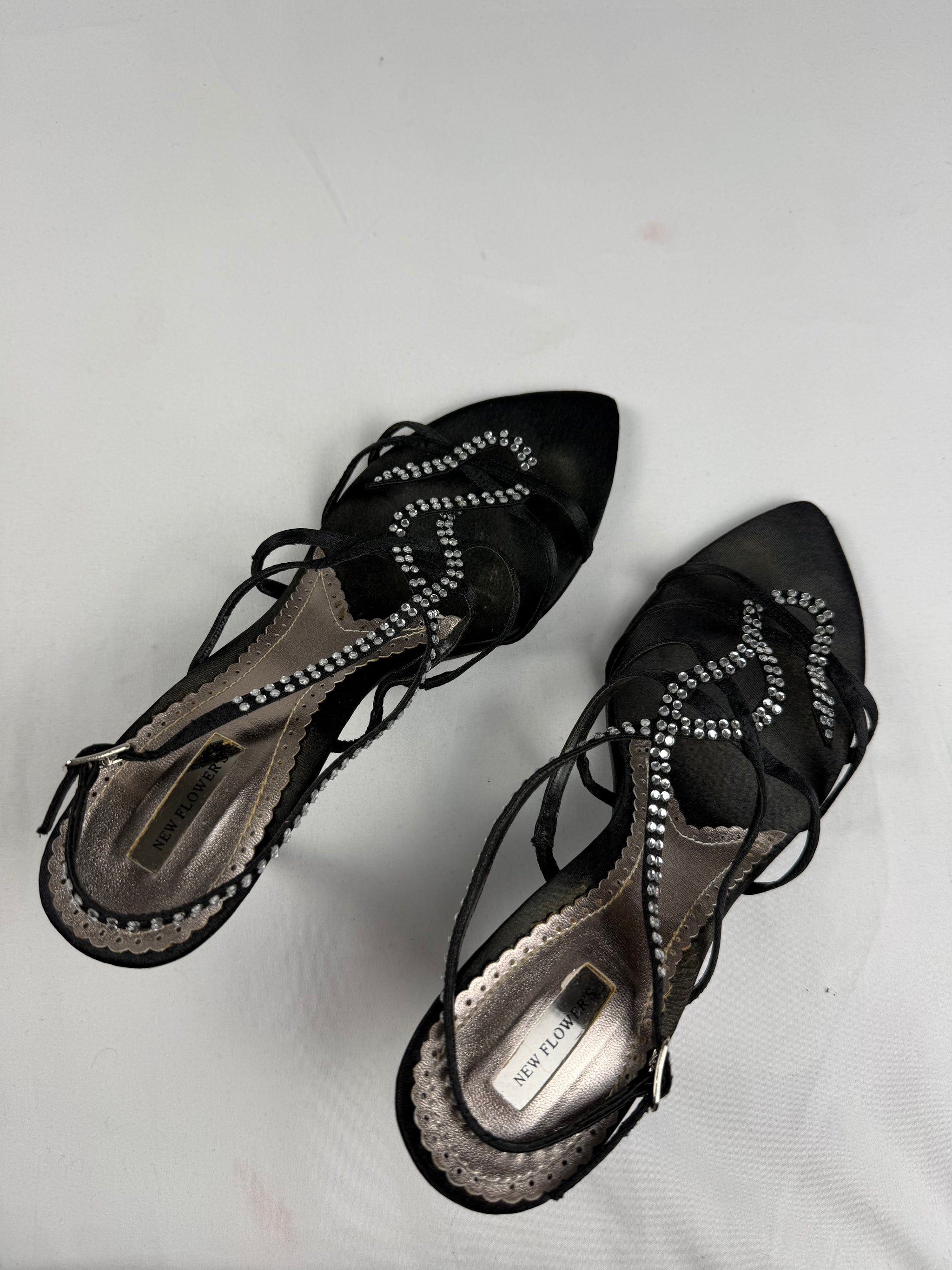 Black rhinestones snake open toes heels (38)