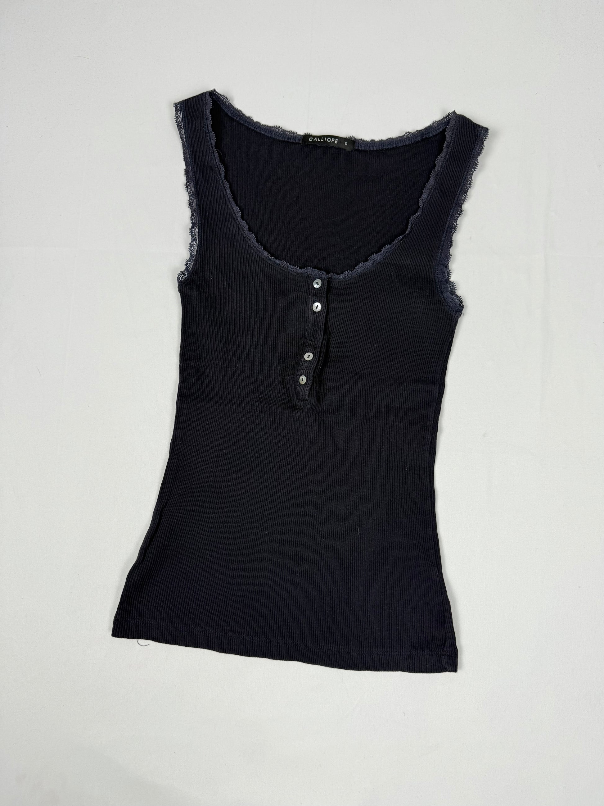 Navy ribbed tight fit cotton top (S)