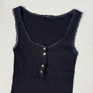 Navy ribbed tight fit cotton top (S)