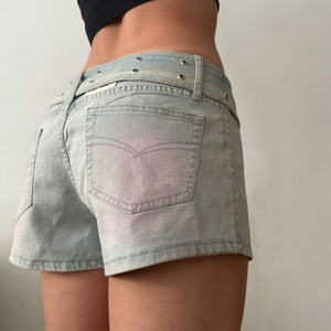 Blue denim low rise mini short with belt (M/L)