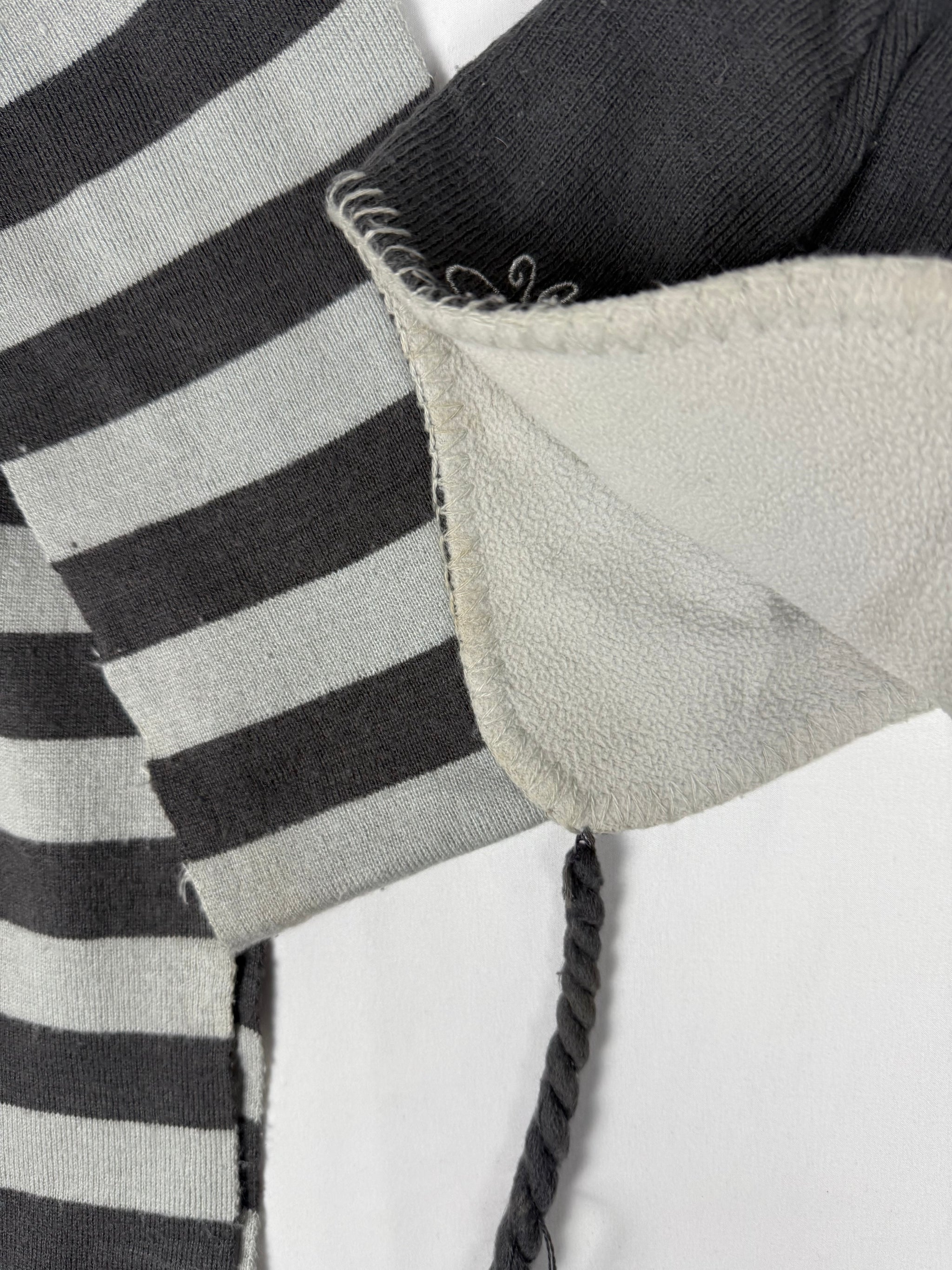 Grey striped winter scarf + beanie