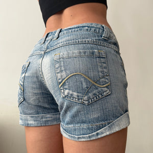 Blue denim low rise mini short (S)