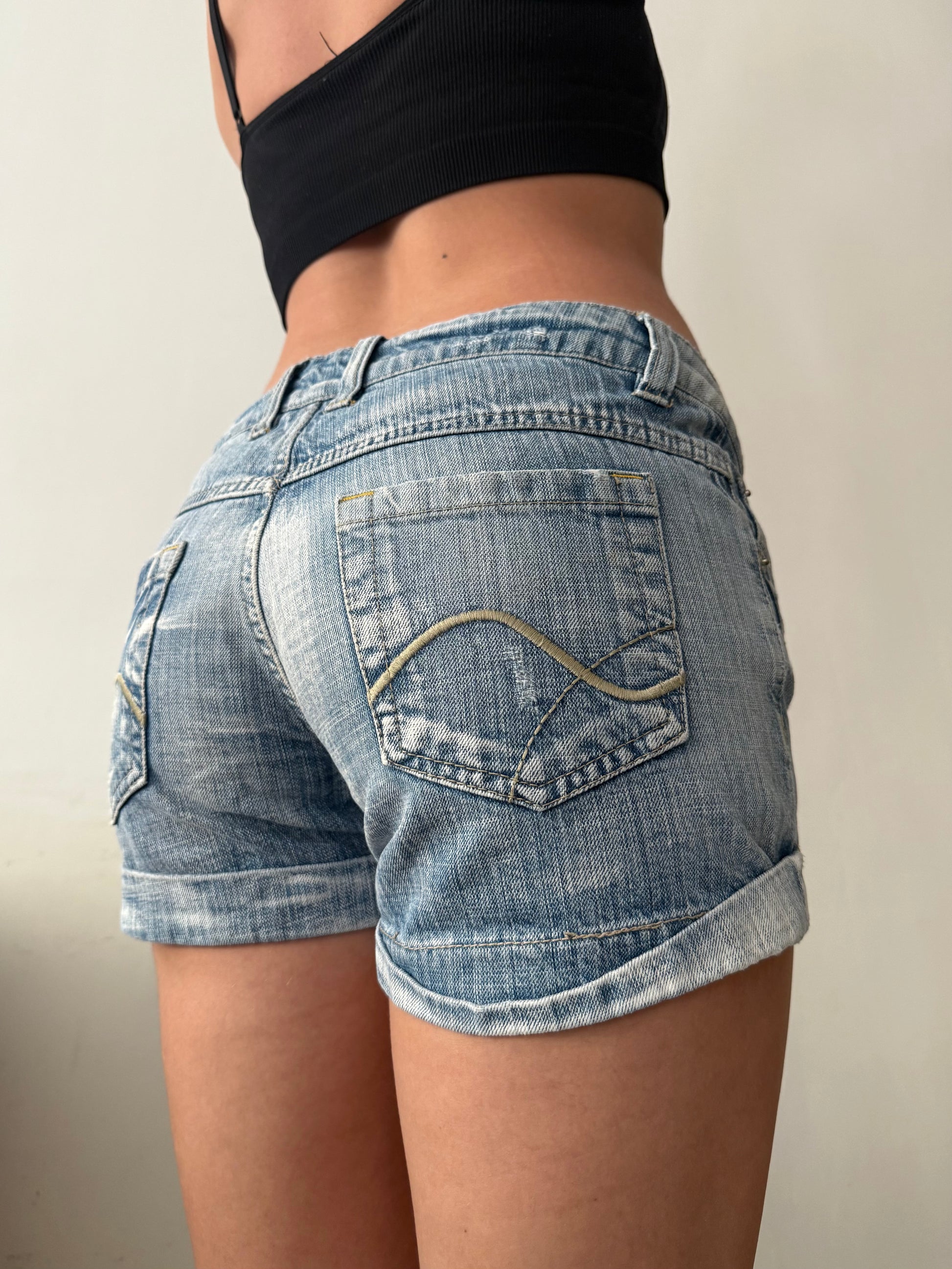 Blue denim low rise mini short (S)