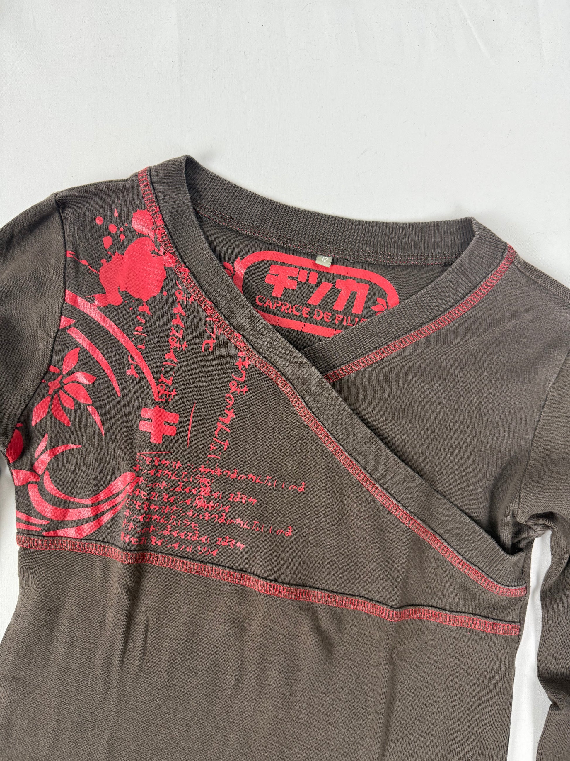 Cotton graphic tight fit long sleeves top (XS)