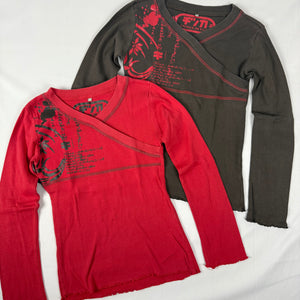 Cotton graphic tight fit long sleeves top (XS)