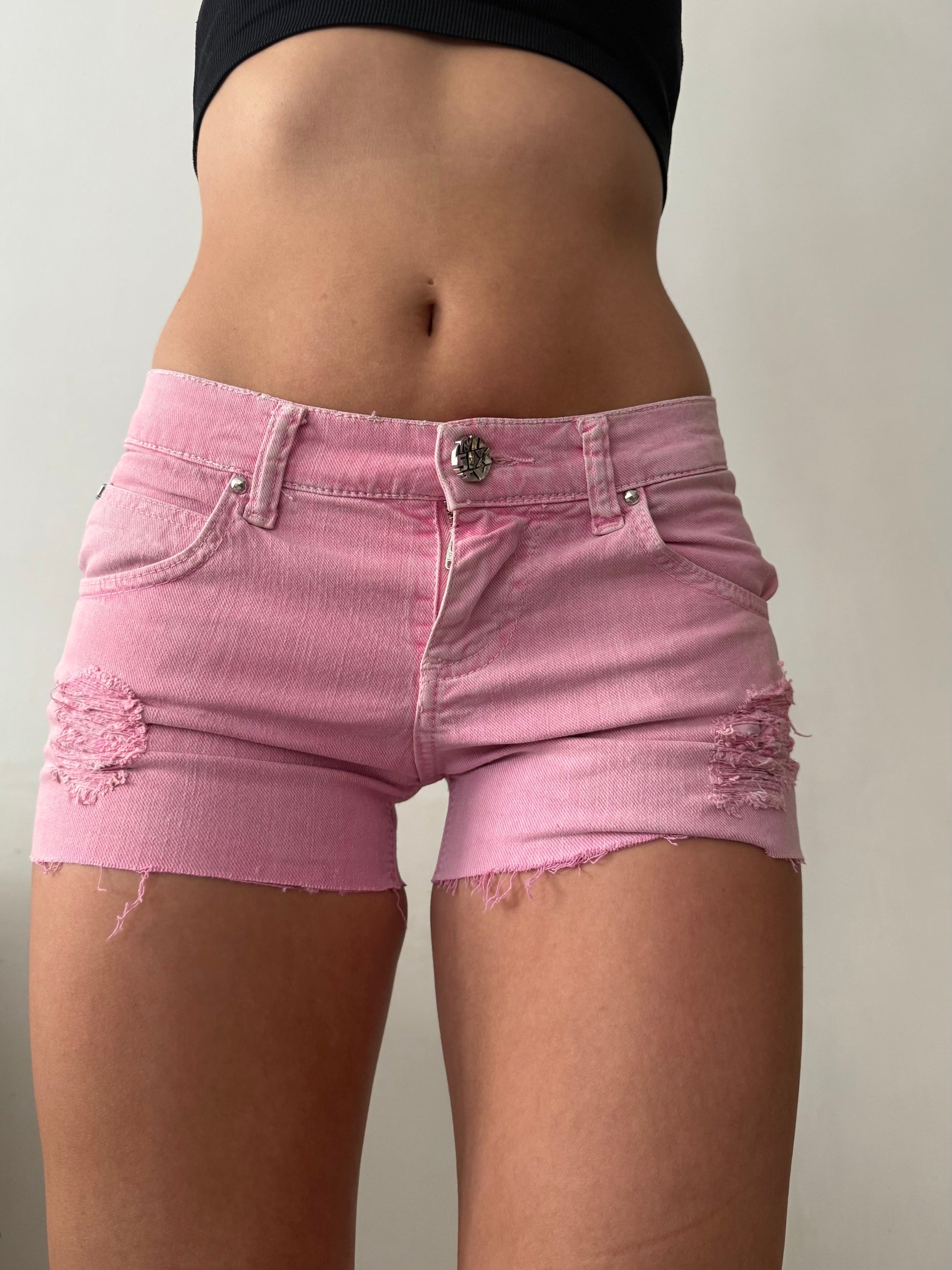 Pink denim low rise mini short (S)