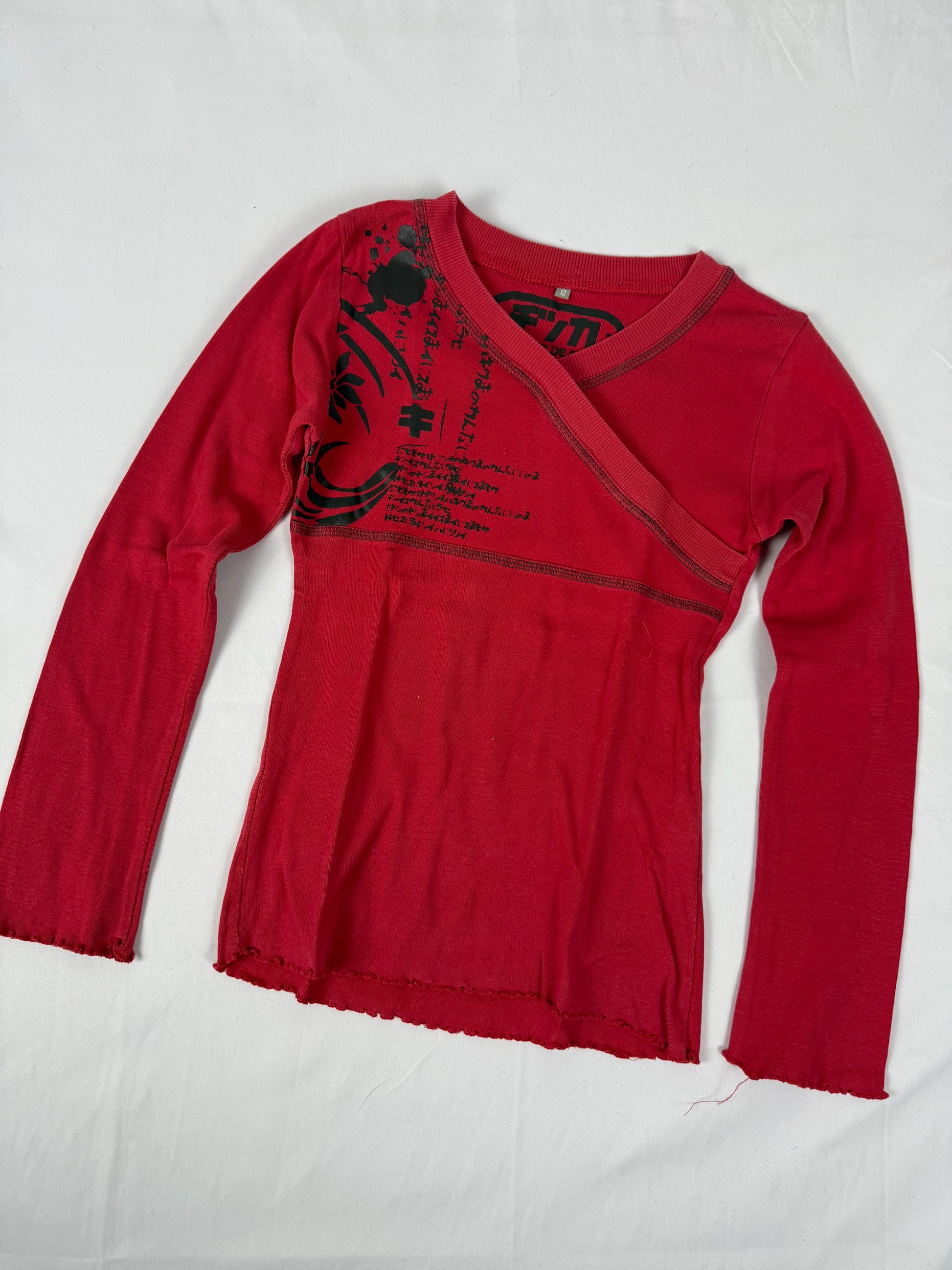 Cotton graphic tight fit long sleeves top (XS)