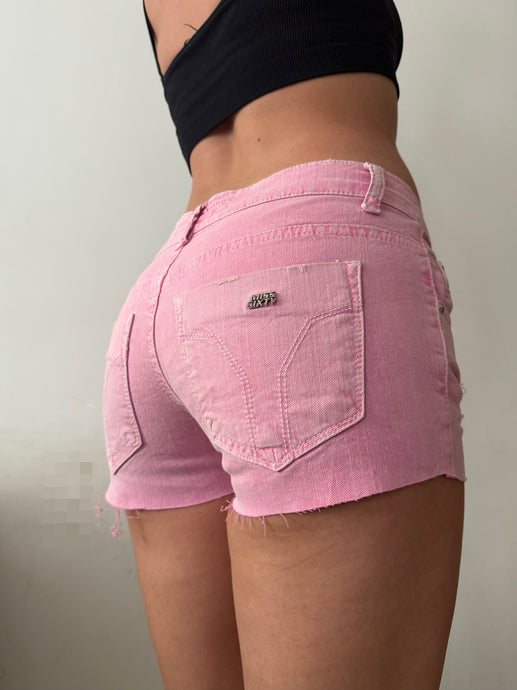 Pink denim low rise mini short (S)