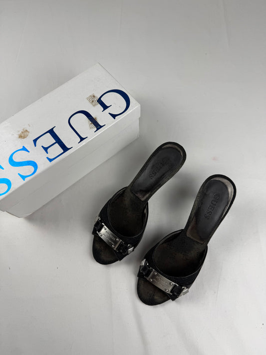 Black & silver kitten heels mules (36)