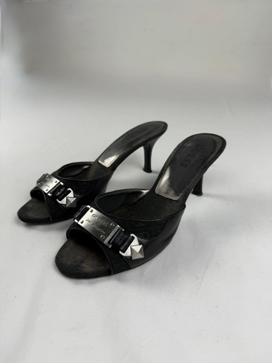 Black & silver kitten heels mules (36)