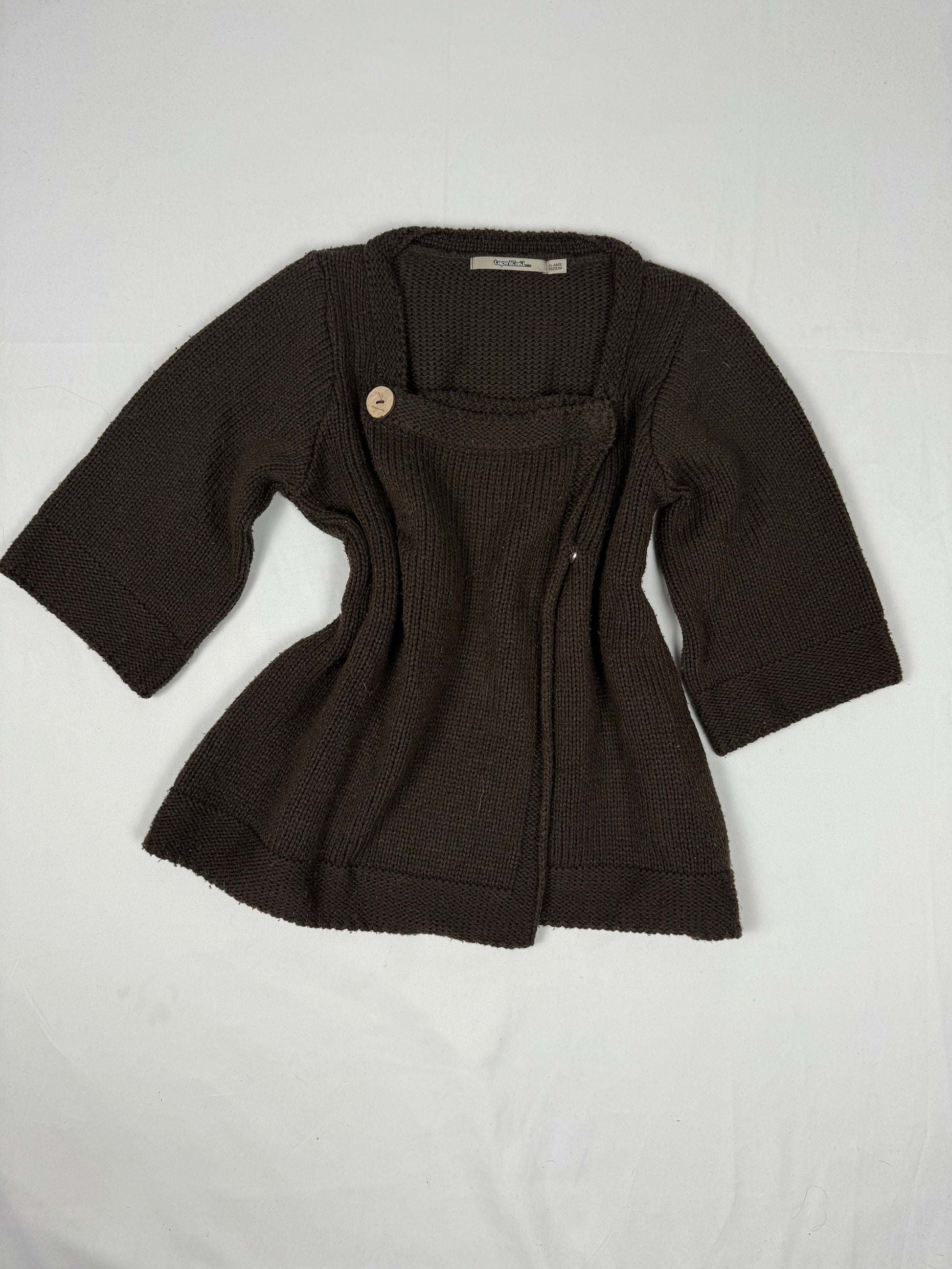 Khaki square neck cardigan jumper (S)