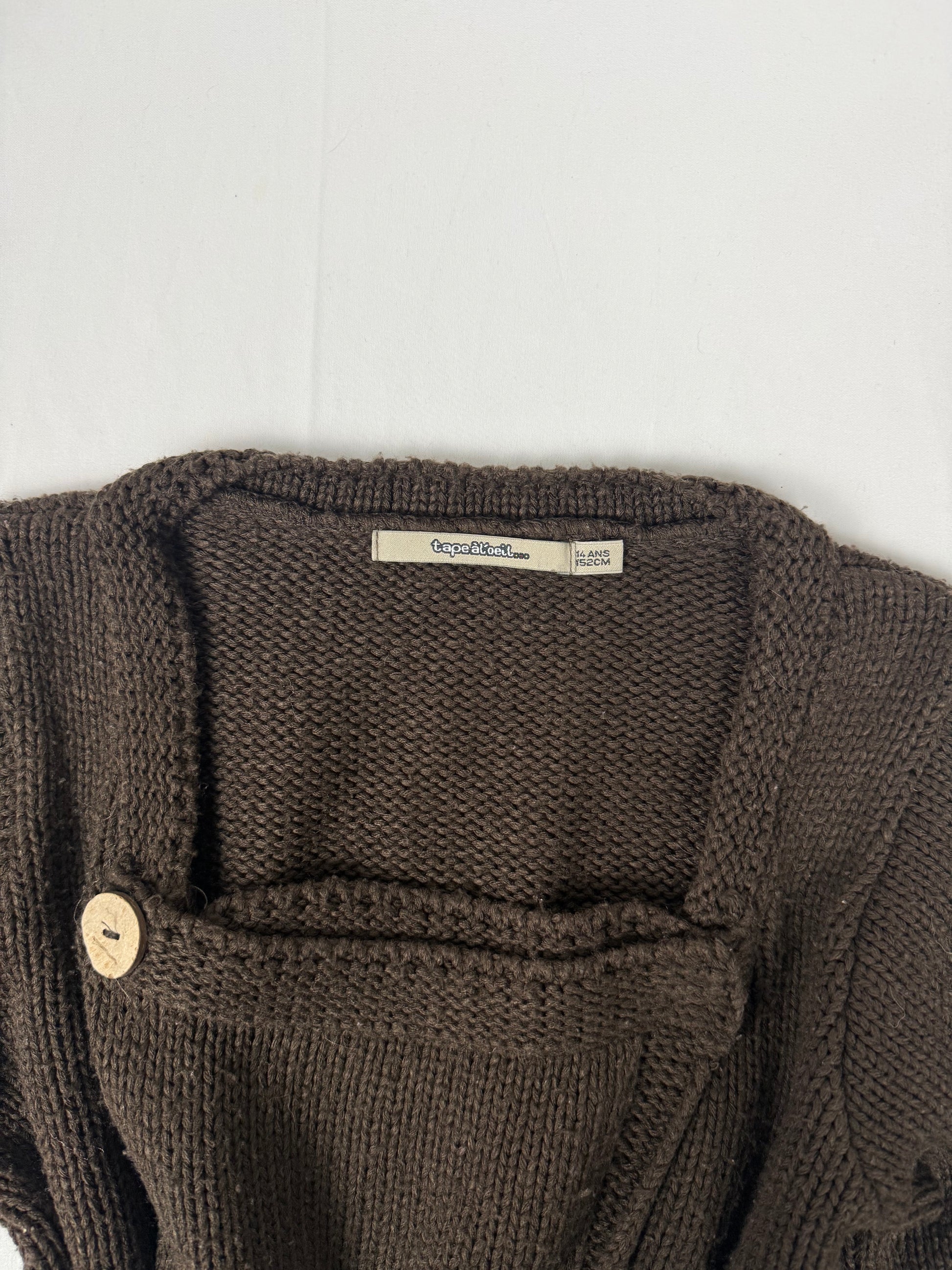Khaki square neck cardigan jumper (S)