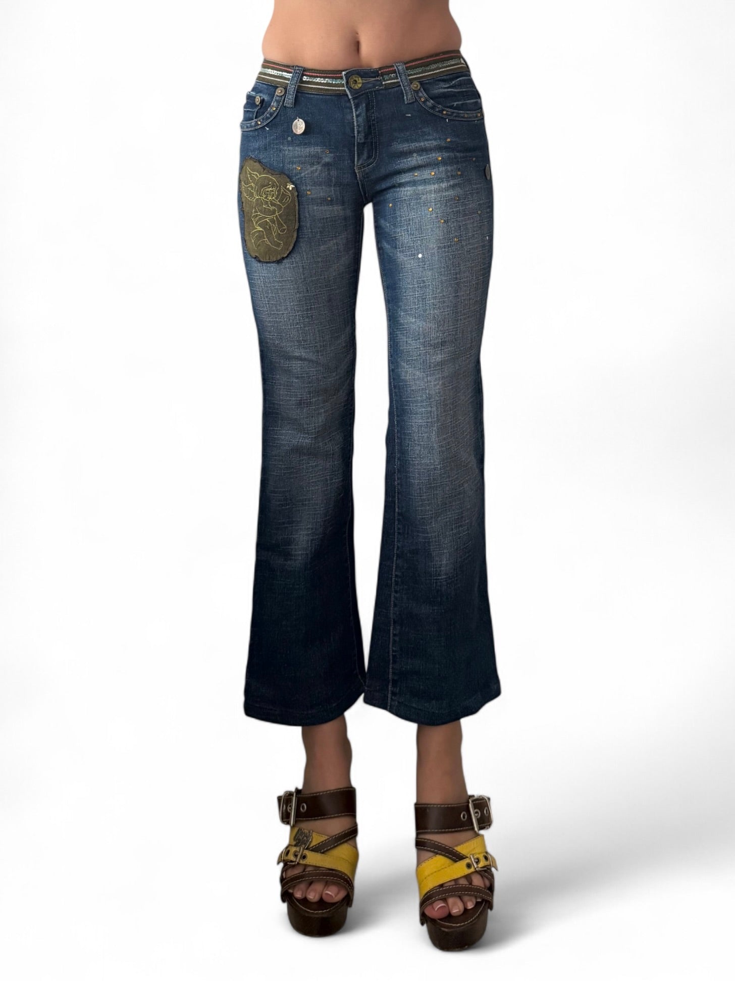 Blue denim low rise capri pants (S)