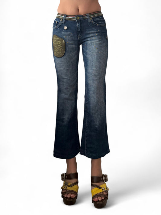 Blue denim low rise capri pants (S)